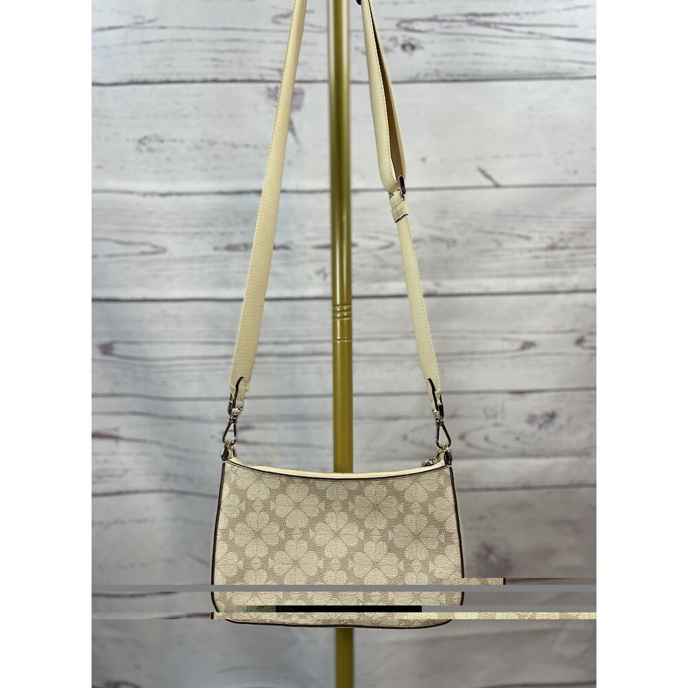 Kate Spade Flower Coated Canvas Crossbody Bag & Card Holder Set Beige Cream - Picture 9 of 15